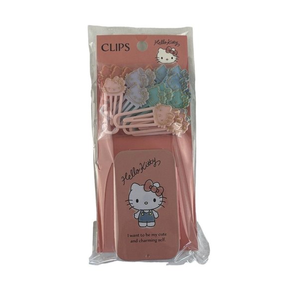 Sanrio Hello Kitty Paper Clip Set w/Container Pastel Kawaii Smoky Pink NEW - Picture 1 of 5